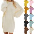 Women Winter Sweater Knit Crewneck Warm Long Sleeve O-Neck Casual Sweatshirts Dress Solid Color Oversized Basic Ladies Cloth. 