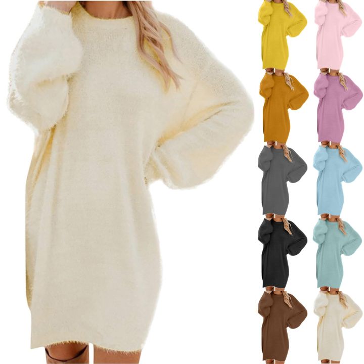 Women%20Winter%20Sweater%20Knit%20Crewneck%20Warm%20Long%20Sleeve%20O-Neck%20Casual%20Sweatshirts%20Dress%20Solid%20Color%20Oversized%20Basic%20Ladies%20Cloth%20-%20Image%206