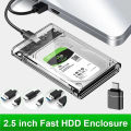 USB 3.0/Type C External Hard Drive Enclosure 2.5 Inch SATA to USB3.0 UASP Clear Portable Hard Drive Case HDD Tool-Free. 