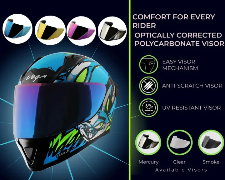 Vega Bolt Full Face Motorcycle Helmet Visor High Quality Visor