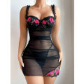 Transparent Lingerie Woman Underwire Bra And Panty Set Embroidery Floral Dress Elegant Nightdress Intimate Nightgown.
