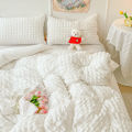 3pcs White seersucker Duvet Cover Set (1*Duvet Cover + 2*Pillowcase, Without Core),pink Bedding Set. 