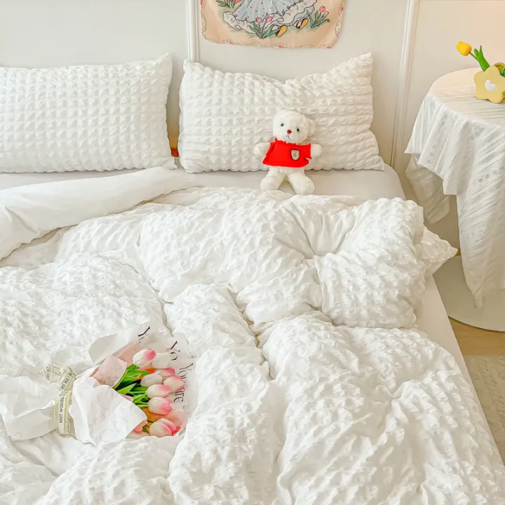 3pcs%20White%20seersucker%20Duvet%20Cover%20Set%20(1*Duvet%20Cover%20+%202*Pillowcase,%20Without%20Core),pink%20Bedding%20Set%20-%20Image%204