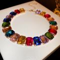 Exaggerated Square Rhinestone Choker Necklace Women Fashion Luxury Colorful Crystal Chunky Chain Necklaces Wedding Party Jewelry. 