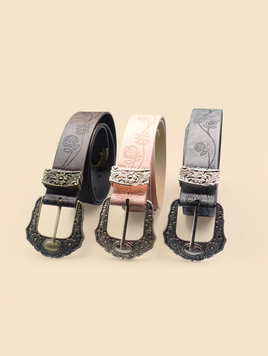 Western%20Style%20Printed%20Solid%20Color%20Pu%20Belt%20Buckle,%20Retro%20Casual%20Women's%20Belt,%20Classic%20Jeans%20Decorative%20Belt%20-%20Image%204