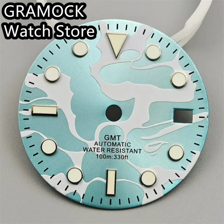 GRAMOCK%2029mm%20NH34%20Watch%20Dial%20Blue%20Dial%20Green%20Luminous%20Fit%20NH34%20Movement%20Watch%20replacement%20parts%20-%20Image%203