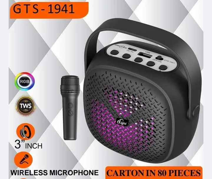 GTS-1941 Bluetooh Speaker with Wireless Microphone FM Radio Super