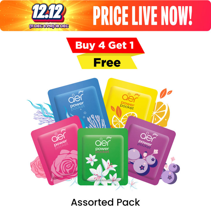 Godrej Aer Power Pocket Bathroom Fragrance Assorted Pack (Buy 4 Get 1 Free)