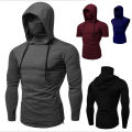 new Mens Gym Thin Hoodie Long Sleeve Hoodies With Mask Sweatshirt Casual Splice Large Mask Hoodie Sweatshirt Hooded Tops Cycling.