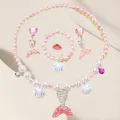 5pcs Girls Jewelry Sets Mermaid Pearl Necklace Bracelet Ring Earring Set Kids Toy Children Princess Dress Up Fashion Accessories. 