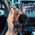 New fashion full diamond sitting bear key chain creative mink hair car key chain cute bag pendant gift.. 