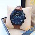 Bariho Analog Leather Strap Wrist Men Watch - Brown For Gents Watches. 