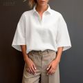 Women Summer Blouse 2026 ZANZEA Fashion Office OL Shirt Lapel Neck 3/4 Sleeve Solid Tunic Stylish Casual Cotton Work Tops Femme.