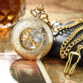 Luxury Retro Golden Hollow Skeleton Mechanical Pocket Watch Mens Fob Chain Steel Exquisite Sculpture Women Men Pocket Wath Gifs.