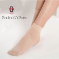 Pack Of 3 Pairs Nylon Ankle Socks For Women, Girls Quality Socks, Nylon Moza - Skin Colour. 