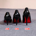 Pointed Toe Patent Leather High Heels Temperament Girl Red Sole Party Dress Stiletto Pumps Classic Black Work Single Shoes.