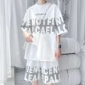 Men's fashion personality letter printed short sleeved shorts two-piece set outdoor sports breathable T-shirt set. 