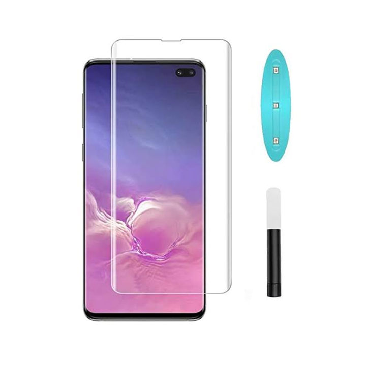 Samsung%20Galaxy%20S10%20Plus%20UV%20Tempered%20Glass%20Screen%20Protector,%20Full%20Coverage,%20Liquid%20Dispersion,%20Bubble-Free%20Installation%20-%20Image%202