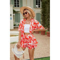 2024 Summer Casual Shirt Two Piece Set For Women Shorts 2 Piece Sets Outfit Print  Short Sleeve Short Sets Outfits Home Sets. 