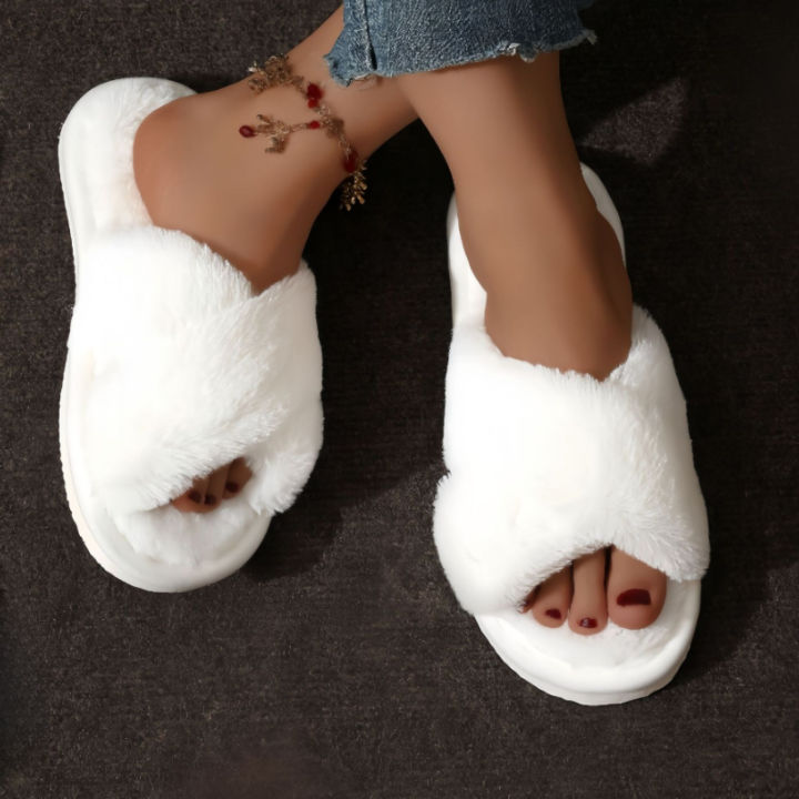 Cross%20Warm%20Fluffy%20Furry%20Slippers%20Women%20Lightweight%20Flat%20Heels%20Fur%20Slides%20Woman%20Autumn%20Winter%20Open%20Toe%20Non%20Slip%20Home%20Floor%20Shoes%20-%20Image%202