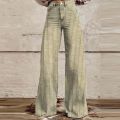 Women Bootcut Jeans Fashion Trendy Color Striped Wide Leg Straight Leg Mopping Pants Casual Street Style All-Match Denim Pants.