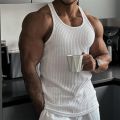 2025 Summer men Vest stripe gym Tank top Men Fitness sleeveless shirt Male Exercise Sports vest Undershirt Bodybuilding clothing. 