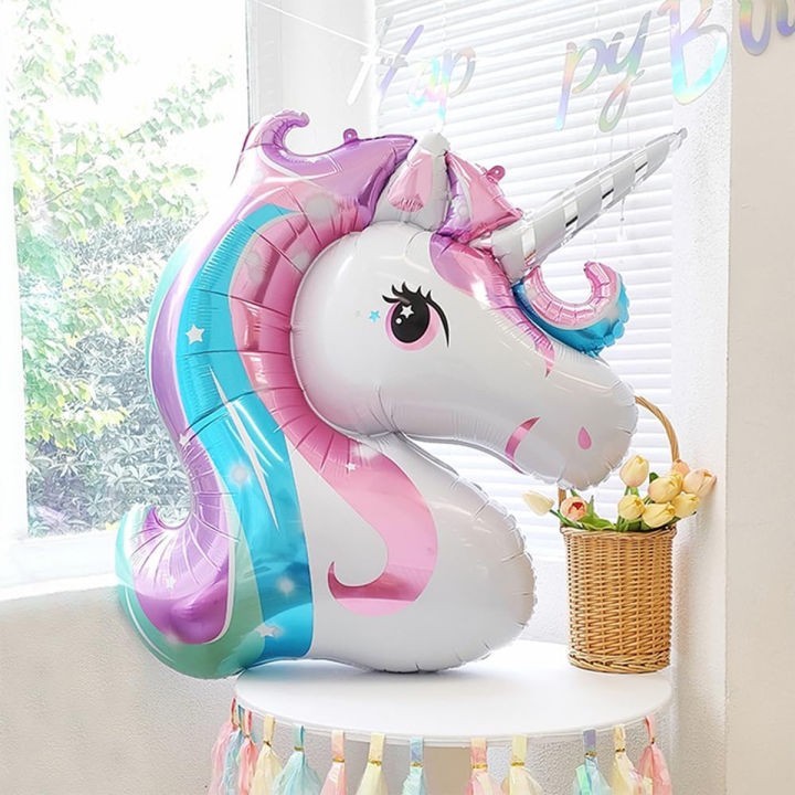 1pc Large Rainbow Unicorn Shape Foil Balloon for Unicorn Theme, Birthday Party, Baby Shower Decoration.