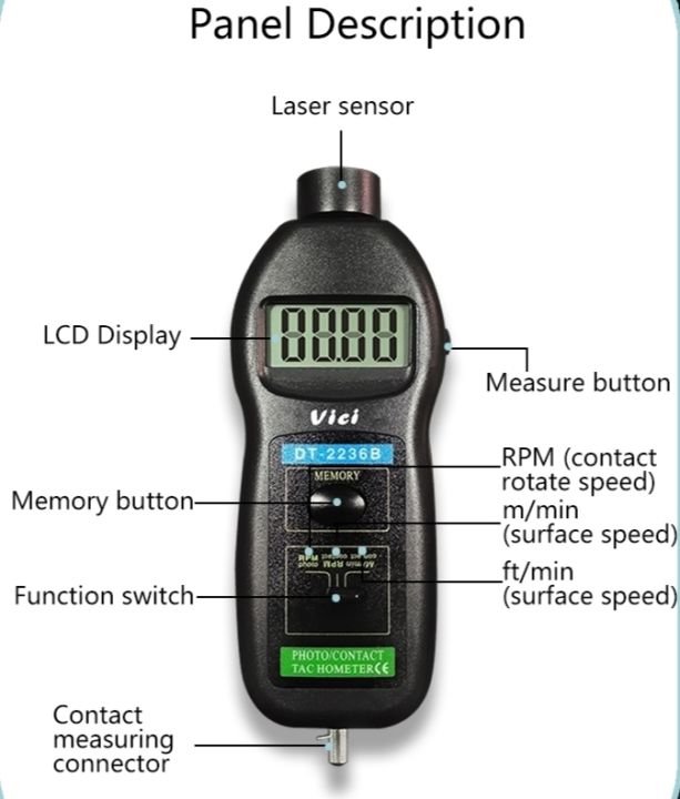 VIFER Tachometer Digitaler Drehzahlmesser DT2236B Professioneller Foto/Kontakt Tachometer Handheld LCD Digital Tachometer Tester
