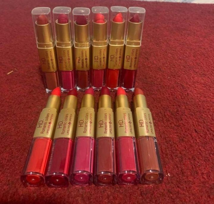 ROMANTIC May Lip gloss +Lipstick 2in1 Pack of 6pca