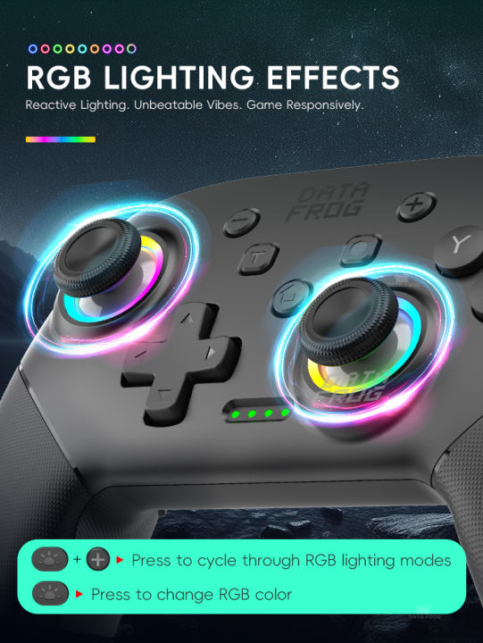 Data Frog Wireless Controller For  Switch OLED/LITE/PC Console Pro Gamepad with Programmable Turbo Function RGB Light