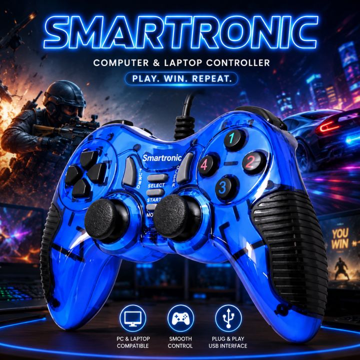 USB Plug n Play Controller - Joy Stick - Game Pad for Gamepad with Cable Double Game Shock Cushion Joystick Joypad Controller for Laptop PC