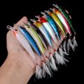 10pcs Larser Minnow Fishing Lures Set Catch Bass Faster with Feather Hook Artificial Bait Crankbait 9cm/7g.