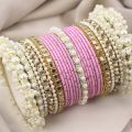 Bangles for girls , Bridal Pearl Kundan Bangle Set with Dotted Bangles | Trendy Pearl Bangle With Bond Babgles | Bridal Bangles Set | Matching Bangles Set , jewellery for girls , golden dotted bangles set. 