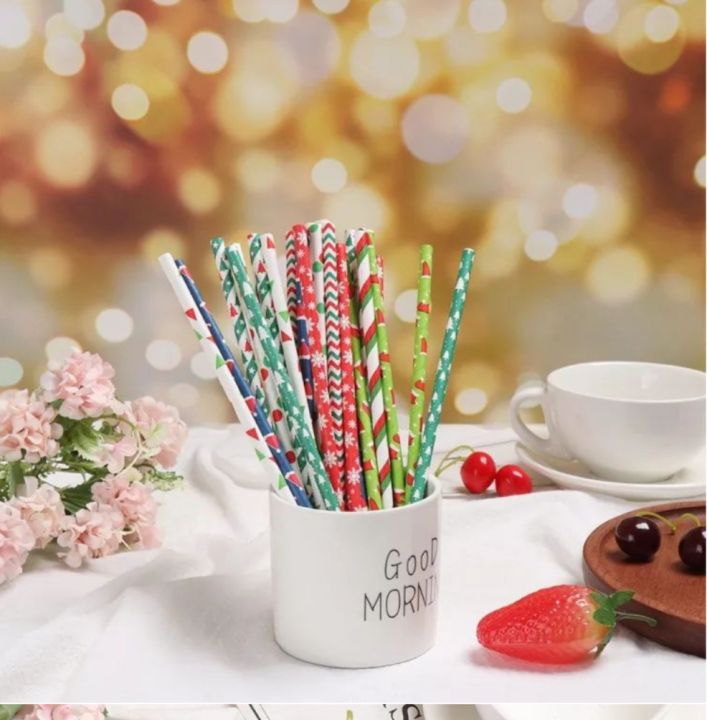 5 pcs Baby Shower Happy New Year Wedding Birthday Decoration Christmas Party Paper Drinking Straws