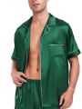 Men's Silky Satin 2Pcs Pajama Set Short-Sleeve Lapel Chest Pocket Shirt And Shorts Smooth Touch Soft Sleepwear Cozy Nightshirts. 
