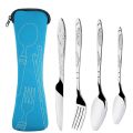 4Pcs/3Pcs Set Dinnerware Portable Printed Knifes Fork Spoon Stainless Steel Family Camping Steak Cutlery Tableware with Bag.