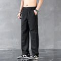 Good Quality Spring Summer Thin Men's Casual Straight Trousers Elastic Waist Outdoor Business Solid Color Long Cargo Pants Male. 