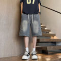 Mens Shorts American High Street Embroidered Denim Summer Lightweight Loose Fit Casual Bottoms. 