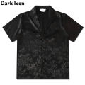 Dark Icon Jacquard Satin Material Button Down Men's Shirt Summer Soft Material Shirts for Man Vintage Street Shirts Male Top. 