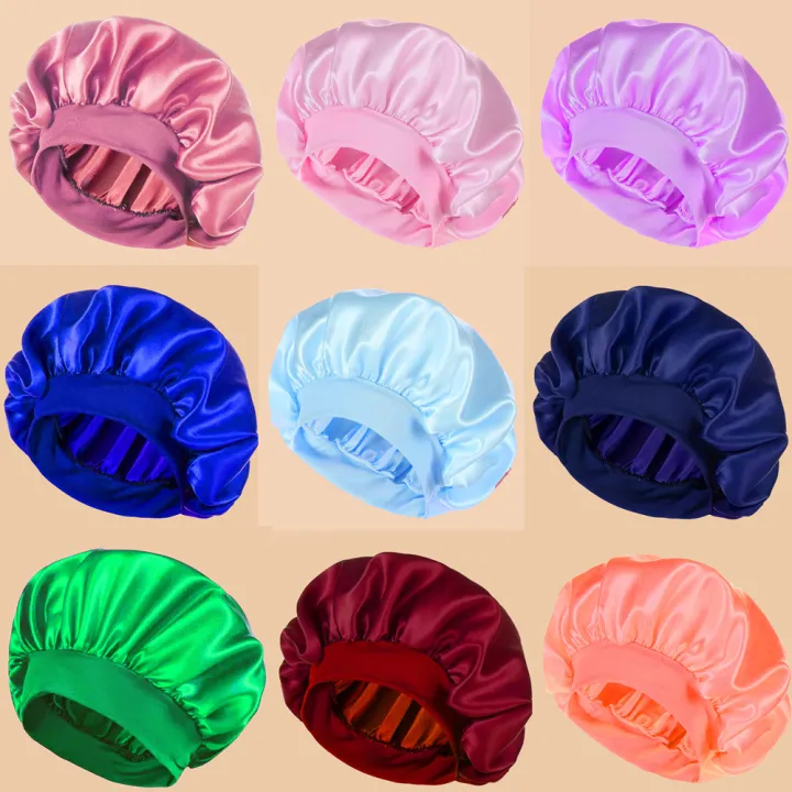 1pc%20Women's%20Solid%20Color%20Satin%20Wide-Brimmed%20Shower%20Cap,%20Suitable%20For%20Daily%20Use%20Silk%20Bonnet%20Satin%20Bonnet%20-%20Image%207