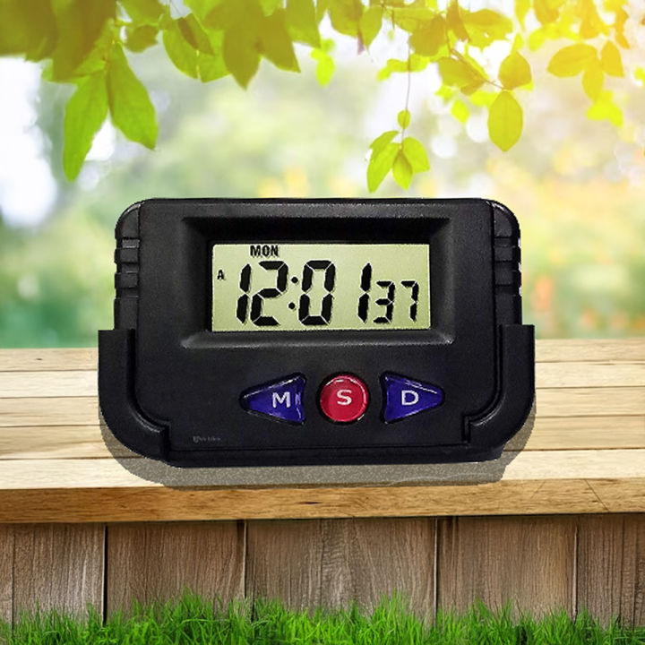 NAKO Digital Quartz Clock for Car Dashboard and Office Desk with Alarm, Stopwatch, and Flexible Stand, Black