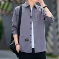 Men shirts Summer Men's clothing Short-Sleeved shirts & blouses Daily Solid Color Stand-Up Collar Casual Beach Style Male Shirt. 