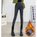 Hot Sale Winter Women Fleece Thermal Jeans Snow Warm Plush Jeans Female Denim Pants Casual Daily Straight Leg Trousers.
