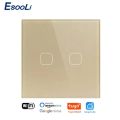 UNKAS No Neutral Wire Required 4 Gang Wifi Wall Light Touch Switch EU 220V Works with Tuya Smart Home Support Alexa  Home. 