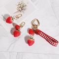 1PC Strawberry Red Heart Keychain Keyring for Women Girl Jewelry Simulated Fruit Cute Car Key Holder Keyring bag decoration. 