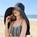 Wide Brim Sun Hat For Women With Neck Face Protection Ponytail Design Shawl Hat For Beach Outdoor Travel And Photography.