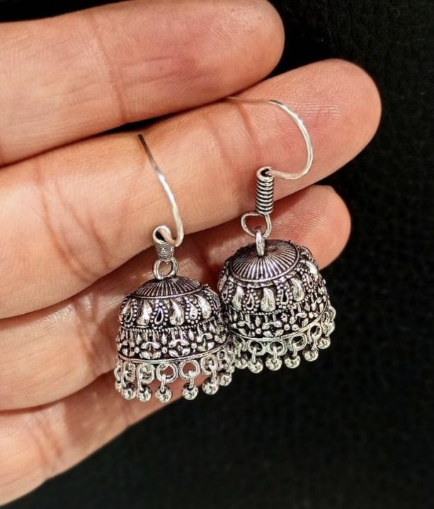 Silver%20Oxidized%20Jhumka%20Earrings%20Bahubali%20Small%20Jhumki%20Classic%20Style%20for%20Piercing%20Studs%20Hoops%20earrings%20woman%20and%20Girls%20-%20Image%207