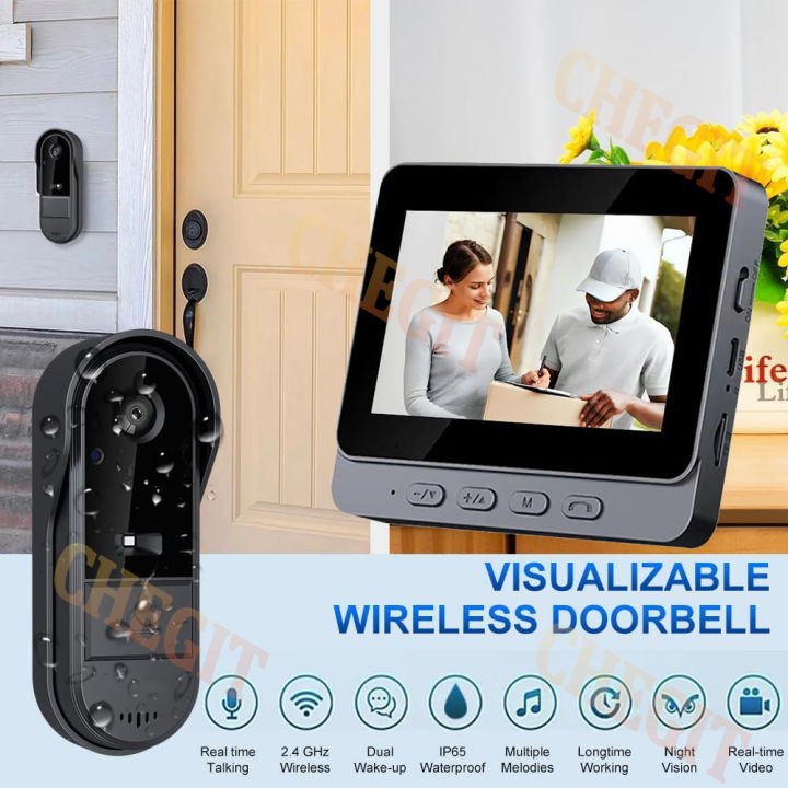 Wireless%20Wifi%20Doorbell%20Camera%201080P%20Video%20Intercom%20Doorbell%20Waterproof%204.3in%20IPS%20Screen%20Home%20Security%20Door%20Bell%20IR%20Night%20Vision%20-%20Image%202