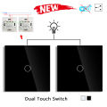 Two Way 1gang 2gang Wall Touch Dual Switch EU Standard Light Switch With Tempered Glass For Bedside Staircase No Wifi No RF433. 