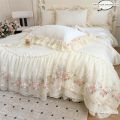 3pcs Korean style Duvet Cover Set (1*Duvet Cover + 2*Pillowcase, Without Core), Lace embroidery Bedding Set.